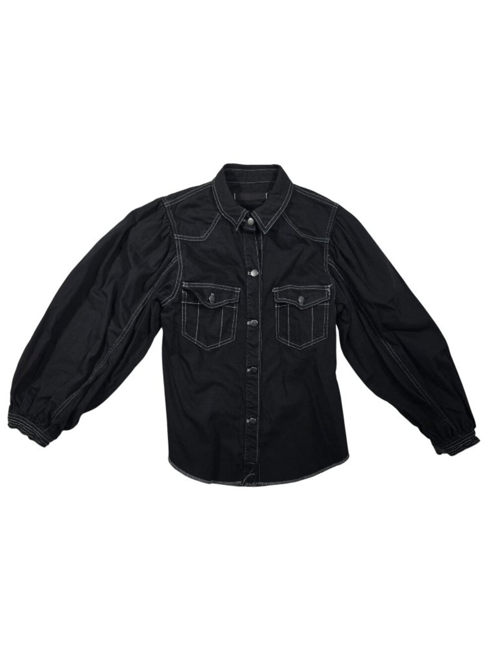 We The Free Free People Black Western Snap Button Puff Sleeve Shirt X-Small NWOT